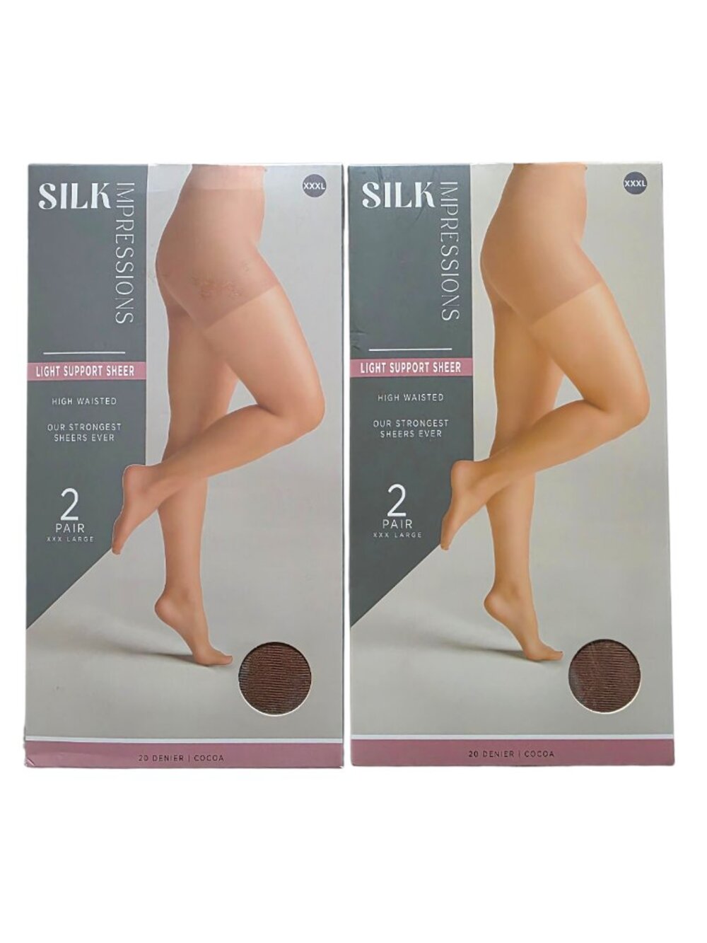 2 PK Silk Impressions Women's Pantyhose Light Support Sheer 20 Denier XXXL Cocoa